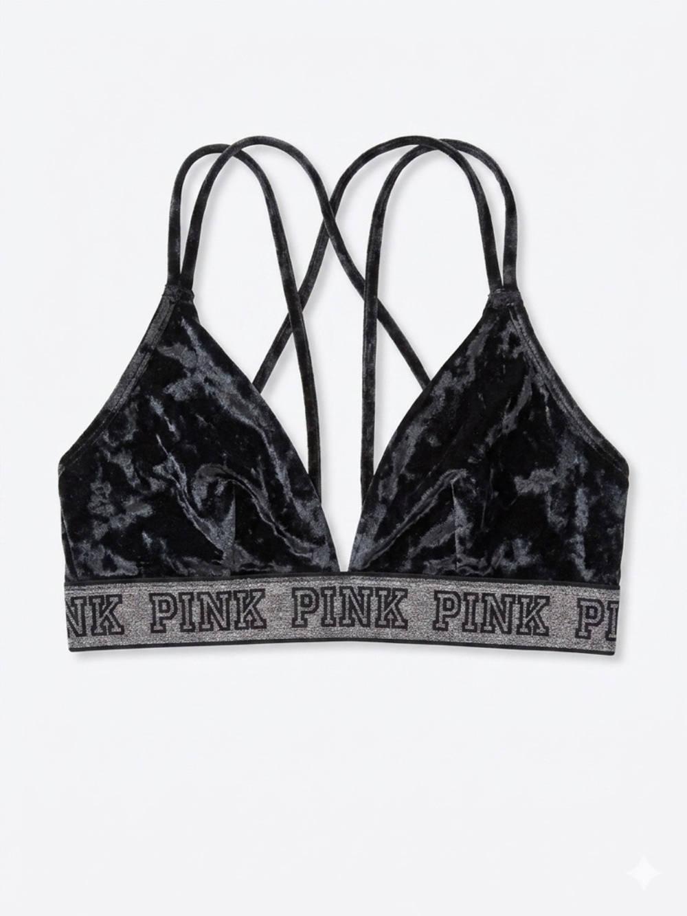 Y2K Pink Victoria’s Secret Velvet Bra | Silver Glitter Logo Band Festival Size L